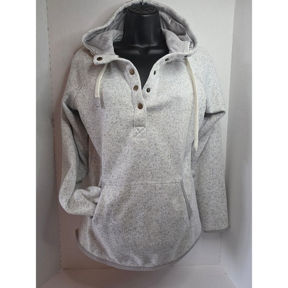 Thread + Supply Tops - Thread Supply Heather Ivory Speckled Knit Hoodie Pullover Fleece Lined XS Snaps‎